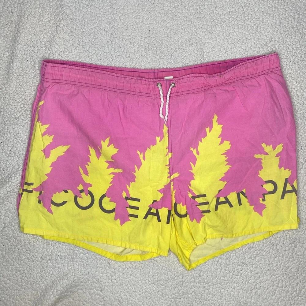 Vintage Ocean Pacific OP Colorful AOP Swim Trunks: Size Extra Large